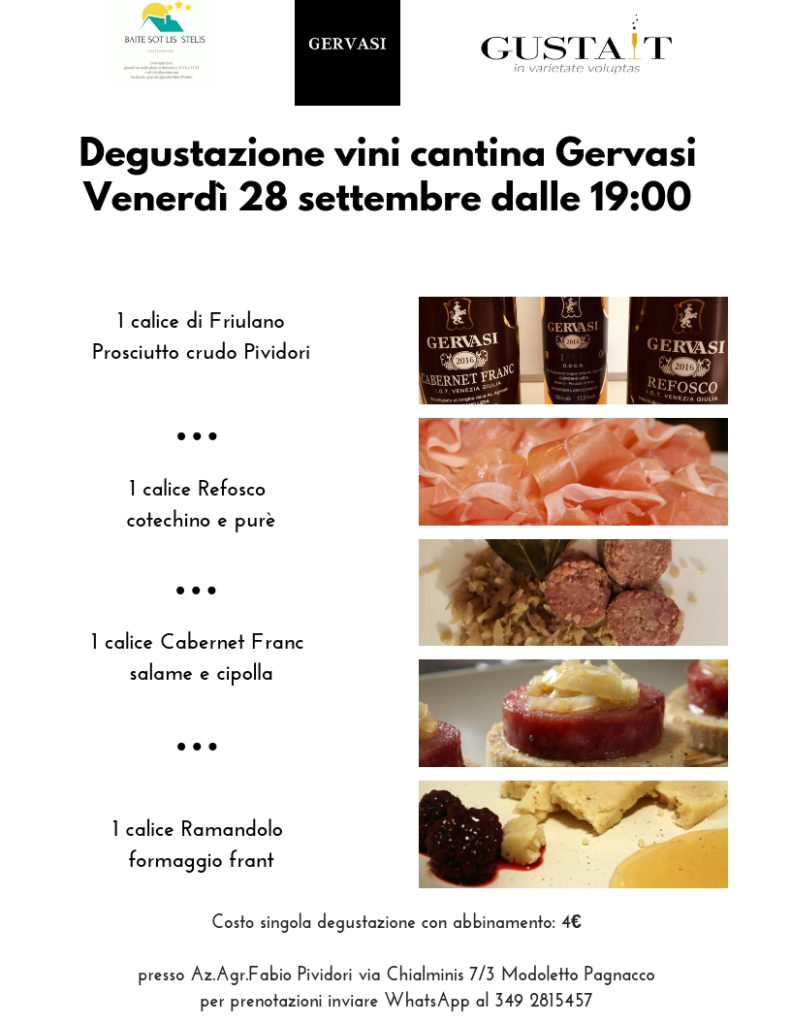 Degustazione vini cantina Gervasi: vi aspettiamo venerdì 28 settembre dalle 19:00